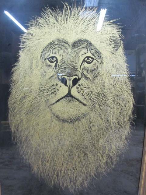 lot 120 image: Very Nice LARGE Reverse Painted on Glass Lion Artwork