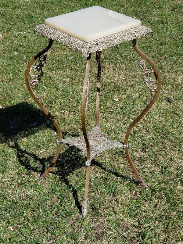 lot 8A image: Gorgeous Antique Ornate Art Nouveau Brass and Marble Plant Stand