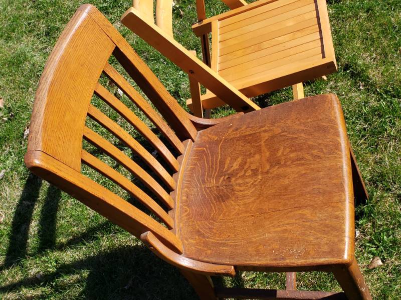lot 18 image: Jasper Seating Company Solid Quarter Sewn Oak Chair and Vintage Wooden Folding Chair