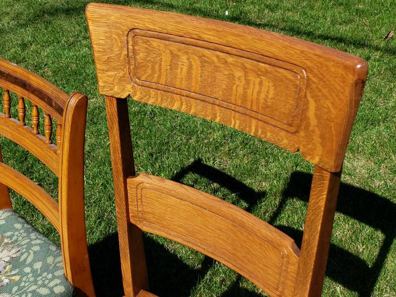lot 20 image: (2) Antique Chairs Quarter Sewn and Needlepoint