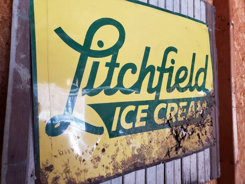 lot 33 image: Rare, Metal Litchfield Ice Cream Advertising Sign on Barnwood
