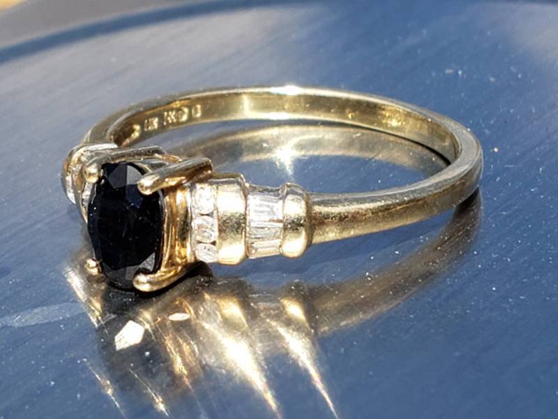lot 66 image: Natural Sapphire and Diamond Estate Ring in 10k Yellow Gold