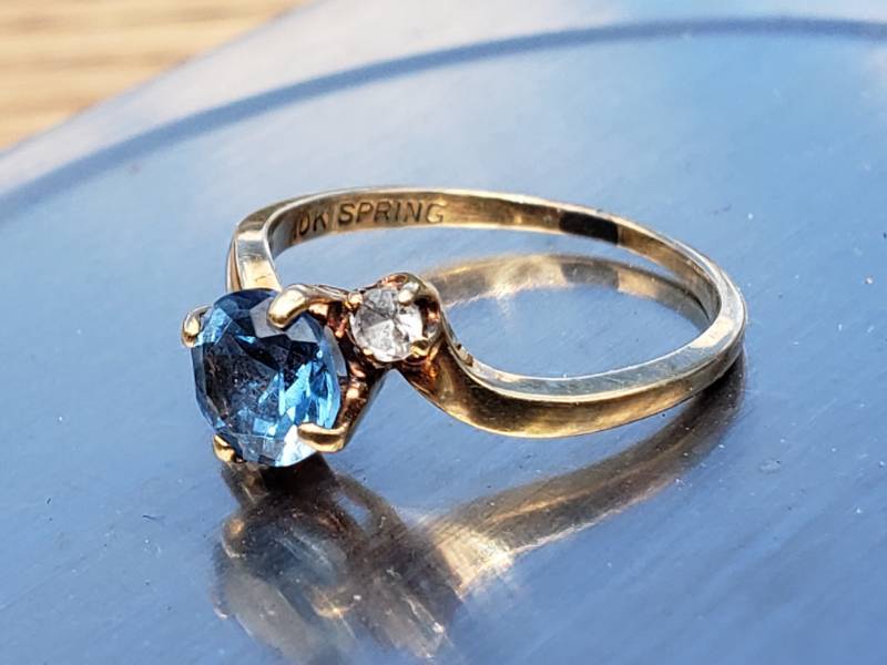 lot 67 image: Ladies Topaz and Diamond Estate Ring in 10k Yellow Gold