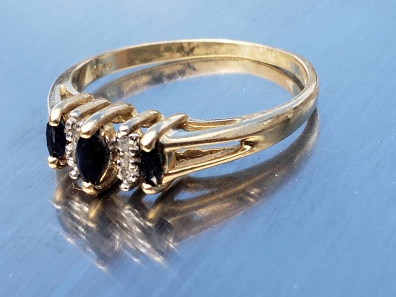 lot 69 image: Natural Sapphire and Diamond Estate Ring in 10k Yellow Gold