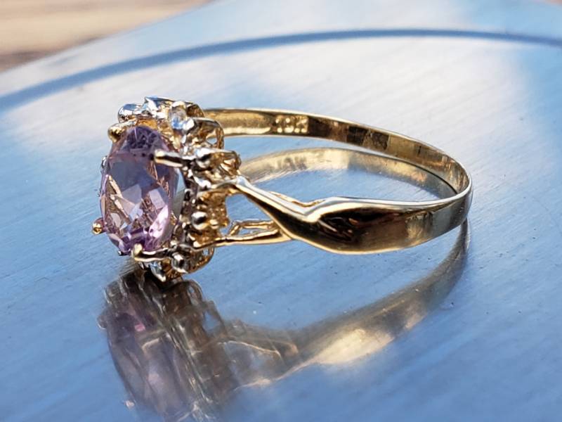lot 71 image: Natural Amethyst and Diamond Estate Ring in 10k Yellow Gold