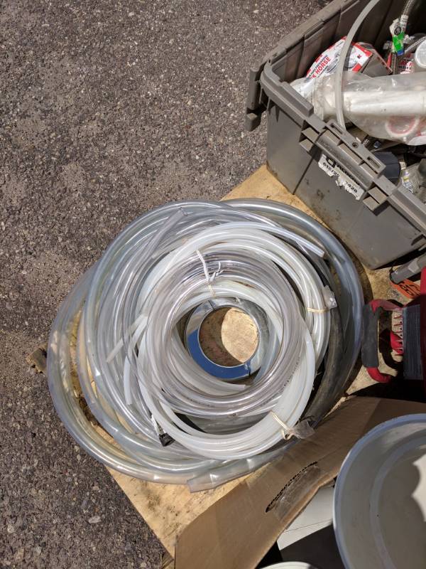 lot 19 image: Plumbing Pallet Lot - PVC Pipe Fittings, Tubing, Wire Light etc.