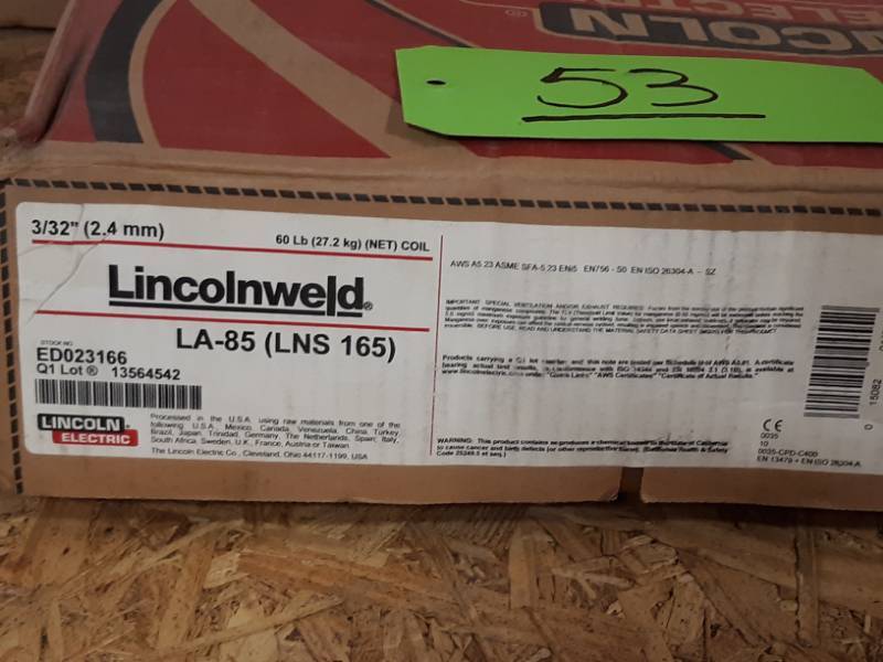 lot 53 image: 60 LB Spool Lincoln Weld ED023166 LA-85 Welding Wire