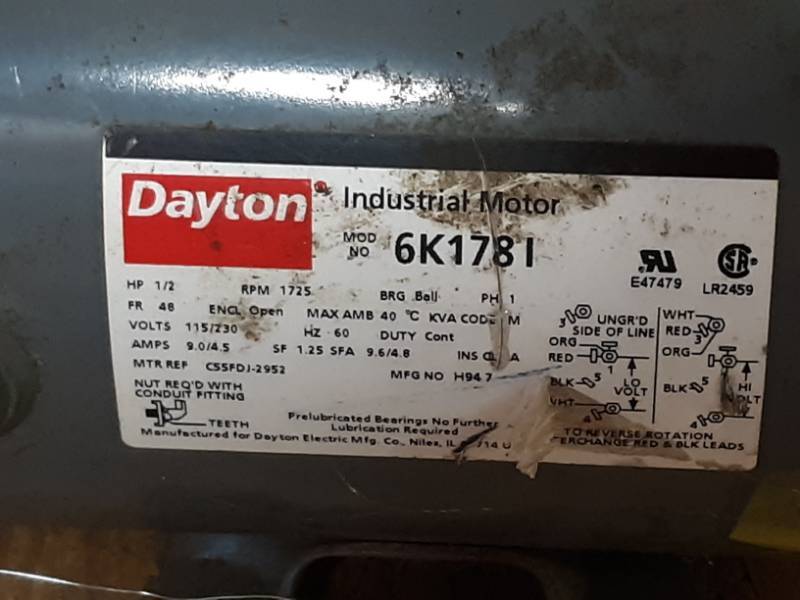 lot 60 image: Dayton 12 HP 1 Phase Electric Motor  WORKS 