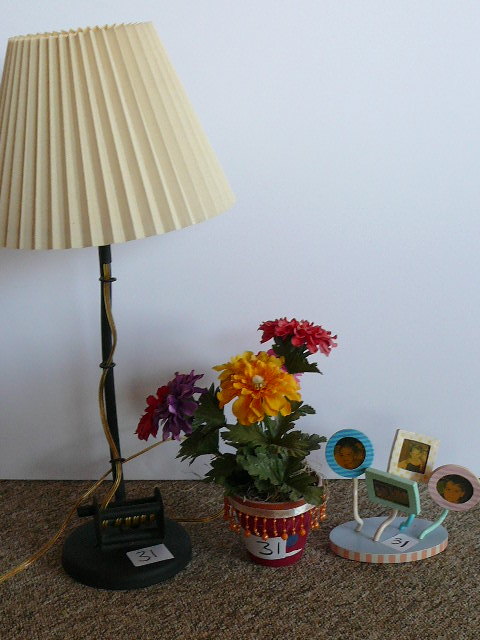 lot 31 image: Lamp with Decorative Picture Frame and Plant