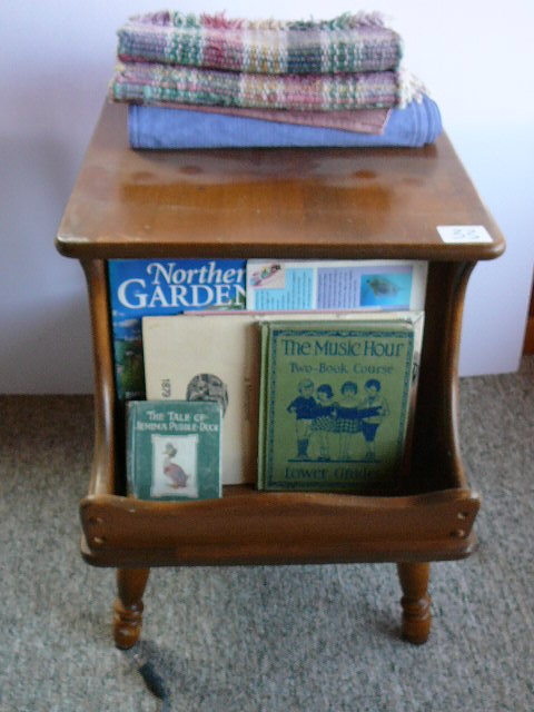 lot 33 image: Wooden End Table Magazine Rack with Books