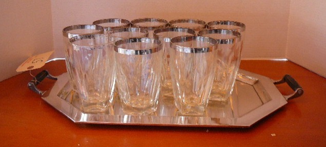 lot 57 image: Silver Platter with 11 Glasses