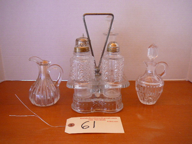 lot 61 image: Oil, Salt, Pepper Shaker, Water Crystal Cut glass set