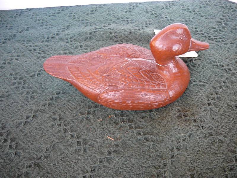 lot 130 image: Wooden Handcrafted Red Mill Mfg. Duck Decoy Decor