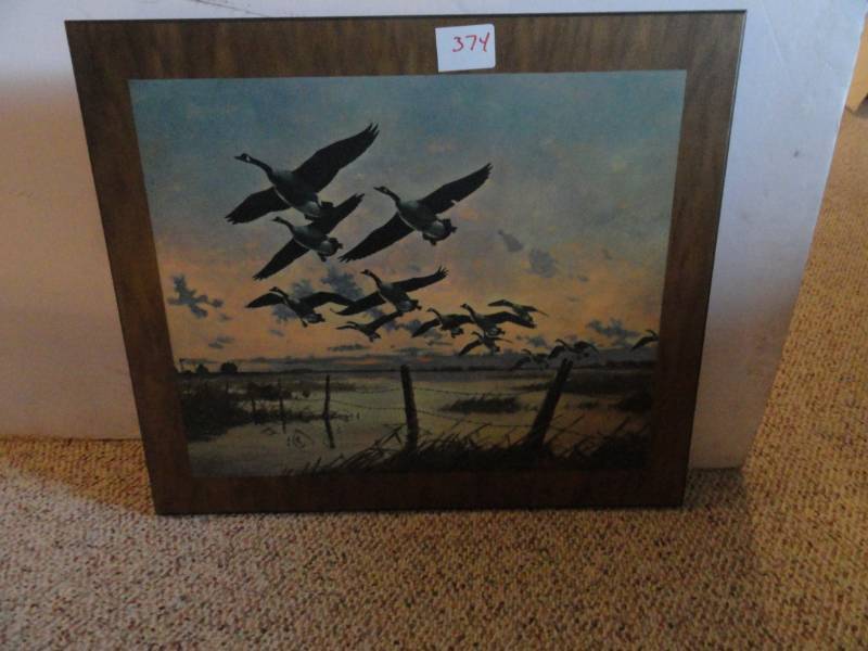 lot 374 image: Print on Wood Geese