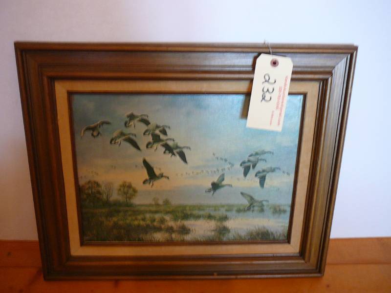 lot 232 image: Canvas Geese Painting