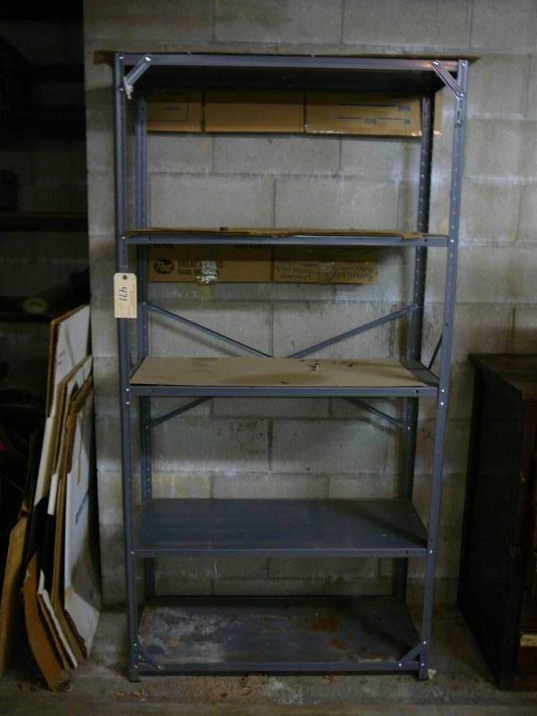 lot 471 image: Metal Rack with Wood Shelves