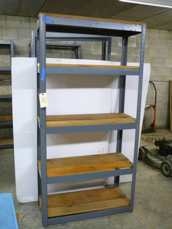 lot 492 image: Metal Rack with Wood Shelves