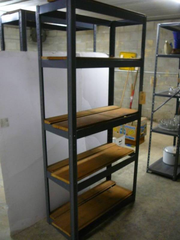 lot 493 image: Metal Rack with Wood Shelves