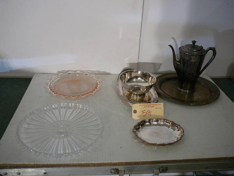 lot 591 image: Silver plated Serving Platters & Coffee Pot