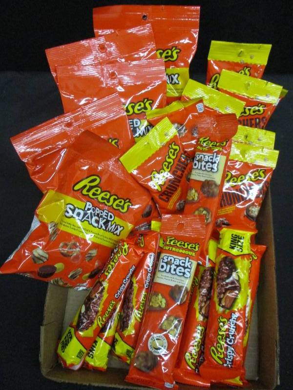 lot 194 image: 25 Various Bags or Reeses Snack mix, Candy Bars and more