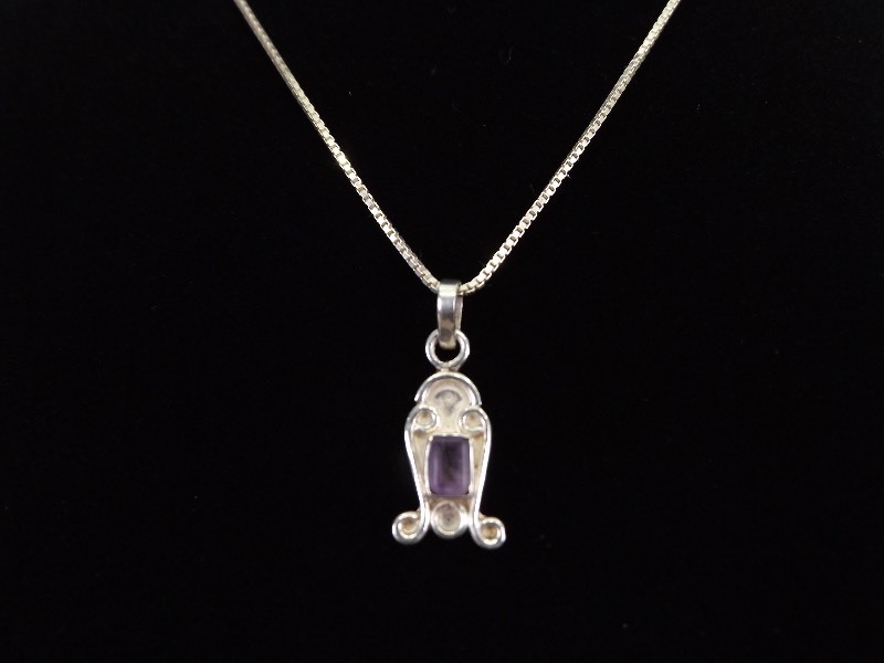 lot 12 image: .925 Sterling Silver Faceted Amethyst Necklace Pendant