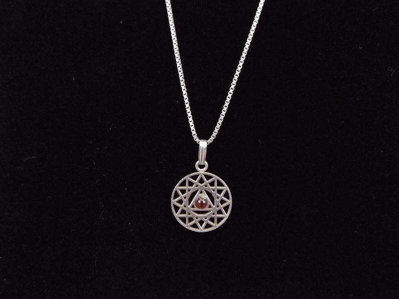 lot 14 image: .925 Sterling Silver Garnet Cabochon Wiccan Necklace Pendant