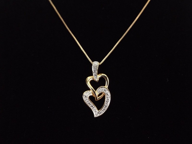 lot 15 image: .925 Sterling Silver Diamond Vermeil Heart Necklace Pendant
