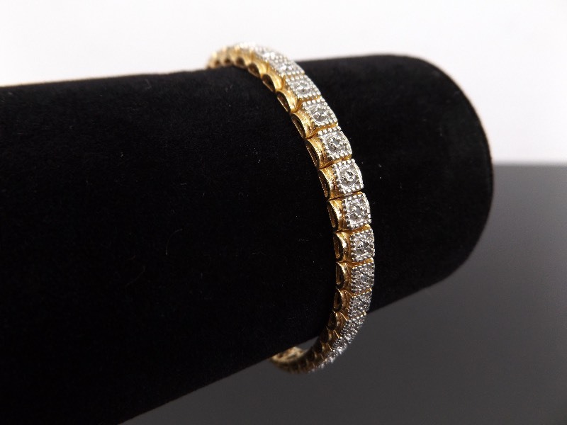 lot 24 image: .925 Sterling Silver Diamond Vermeil Tennis Bracelet