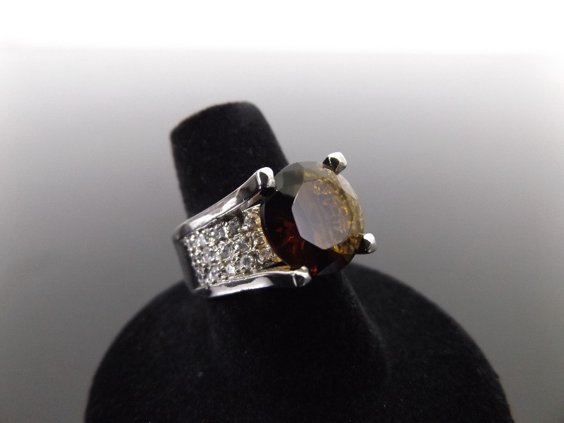 lot 42 image: .925 Sterling Silver Faceted Smokey Quartz Crystal Ring Size 6.75