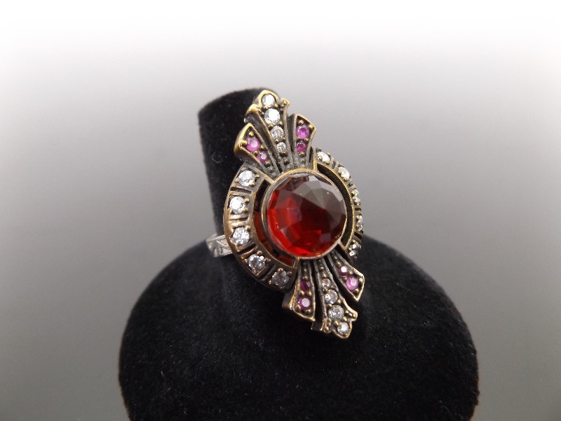 lot 45 image: .925 Sterling Silver Ruby Crystal Dome Accented Cocktail Ring Size 7.25