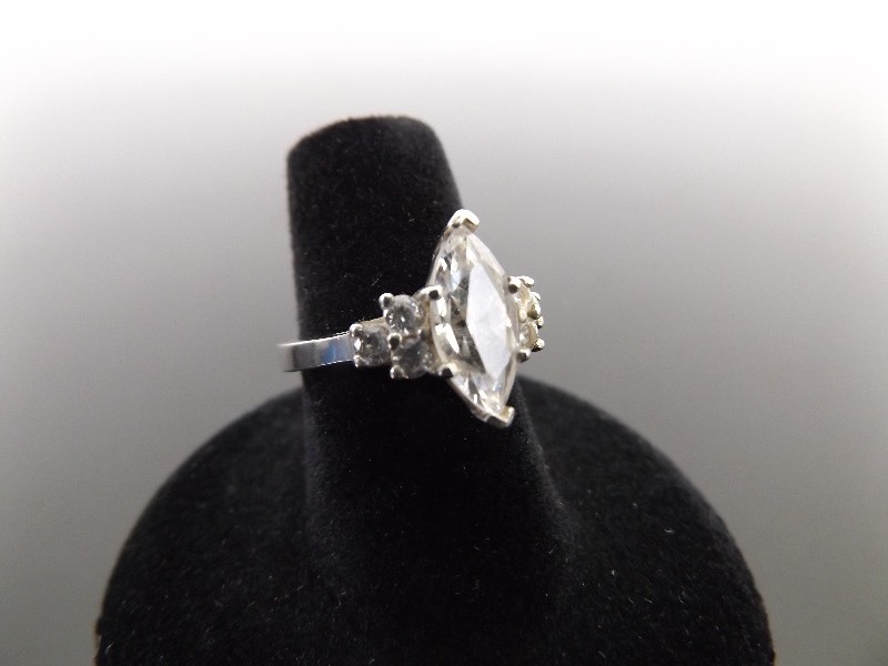 lot 69 image: .925 Sterling Silver Marquise Cut Crystal Ring Size 6.5