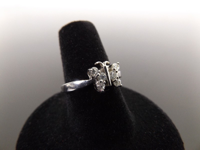 lot 76 image: .925 Sterling Silver Crystal Butterfly Ring Size 7