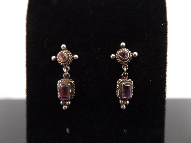 lot 89 image: .925 Sterling Silver Faceted Amethyst Dangle Earrings