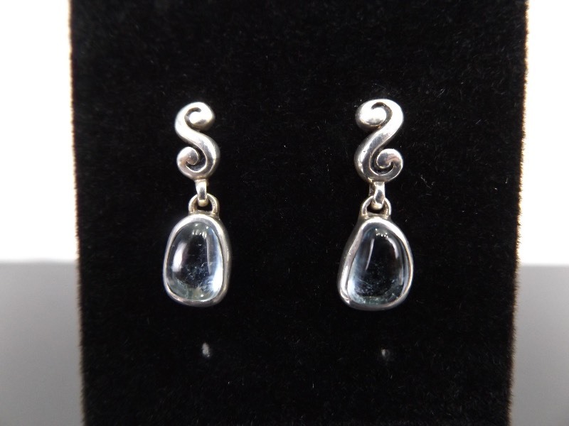 lot 91 image: .925 Sterling Silver Topaz Cabochon Dangle Earrings