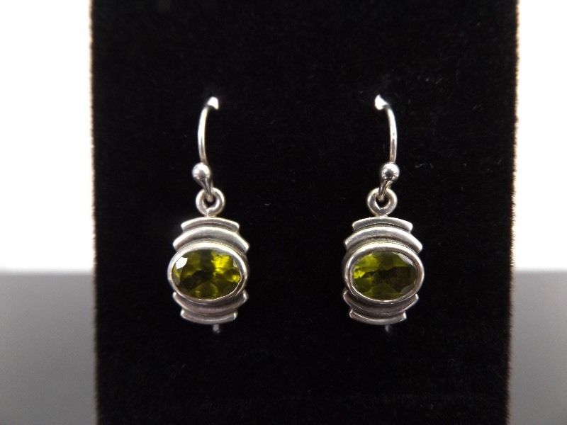 lot 94 image: .925 Sterling Silver Faceted Peridot Earrings