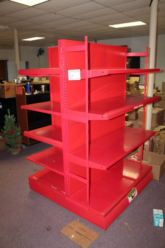 lot 57 image: 3-Sided Rolling Display Unit with 11-Adjustable Shelves