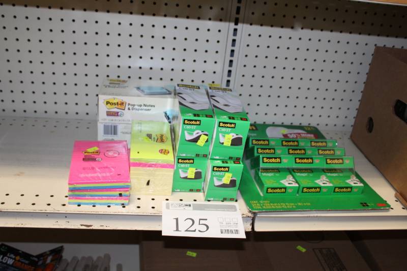 lot 125 image: 3M Post-It Notes and Dispensers, Scotch Tape and Dispensers