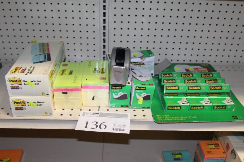 lot 136 image: 3M Post-It Notes and Dispensers, Scotch Tape and Dispensers