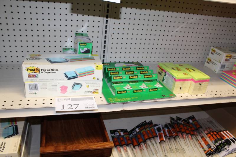 lot 127 image: 3M Post-It Notes and Dispensers, Scotch Tape and Dispensers
