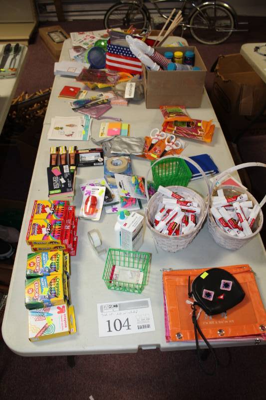 lot 104 image: Crayons, Scissors, Bubble Wands, Glue Sticks, And More