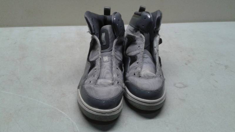 lot 76 image: Gray Air Jordan High Top Tennis Shoes, Size 6.5Y, No Inner Soles Or Laces
