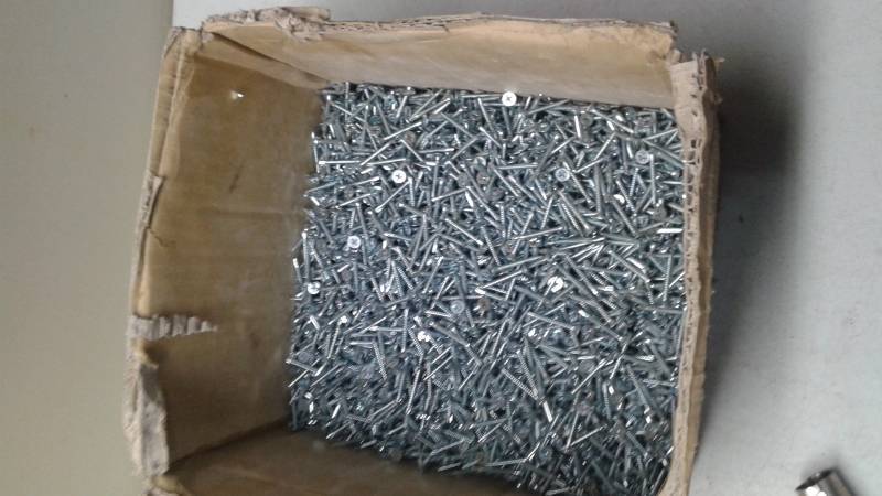 lot 59 image: Lot Of Phillips Head Self Tapping Screws, Jar Of Pop Rivets, Vintage Oil Spout