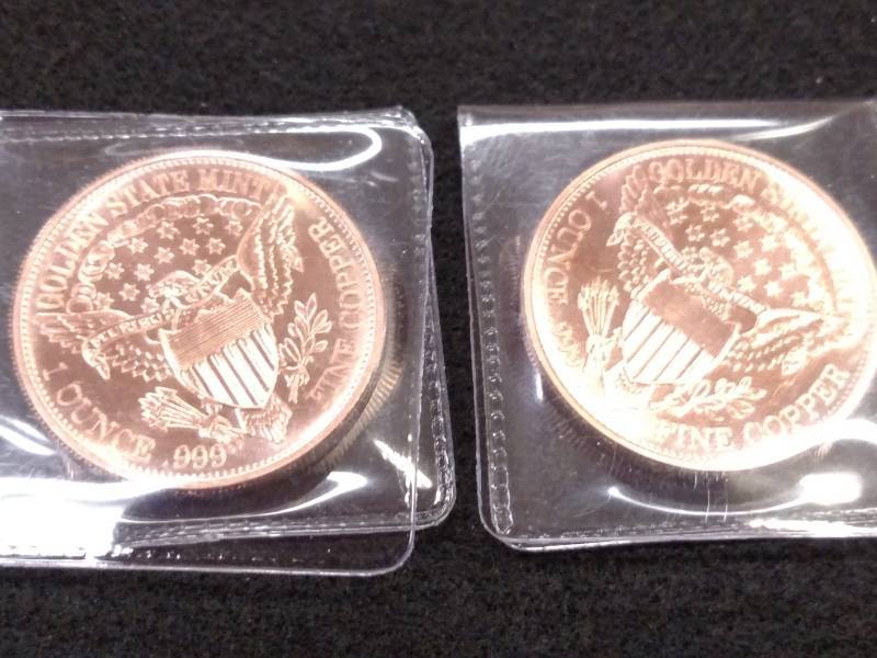lot 99 image: (2) One Ounce .999 Copper Coins...
