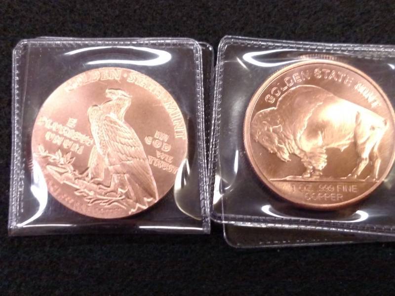 lot 100 image: (2) One Ounce .999 Copper Coins...