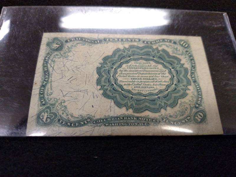 lot 122 image: 10 Cents Fractional Currency Note, ...
