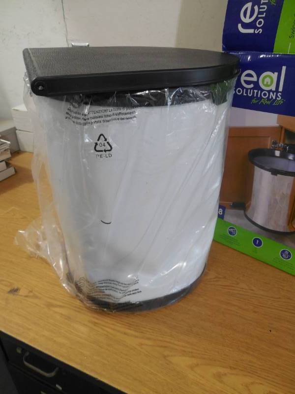 lot 27 image: Real Solutions for Real Life 20 in. H x 14 in. W x 13 in. D Plastic In-Cabinet Pivot Out Trash Can in Silver