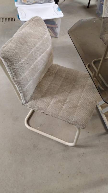 lot 3 image: Table  Dining Set  3x5 glass top with three chairs.