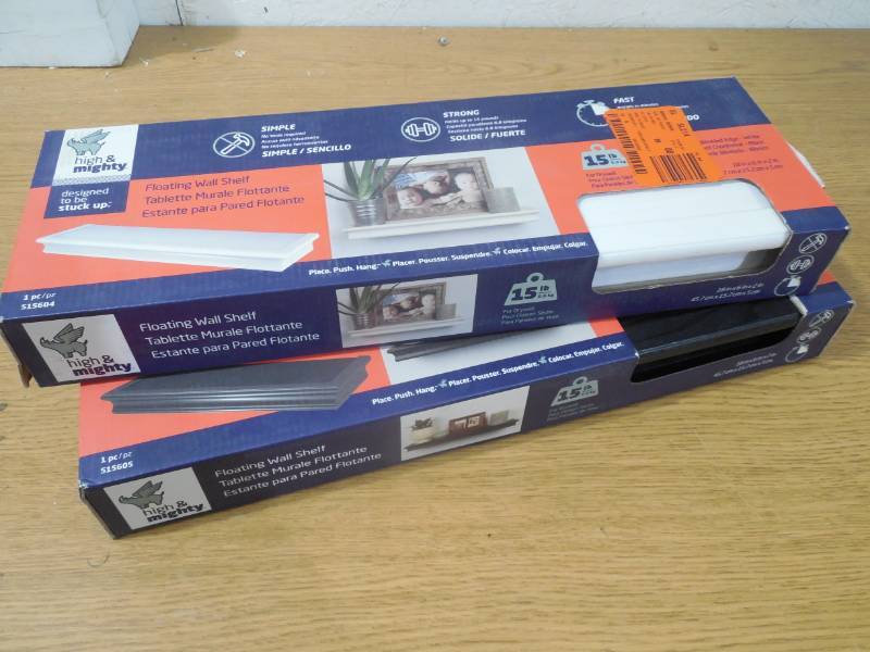 lot 65 image: (2) High & Mighty 18 in. x 6 in. D Tool Free Floating Shelf in Black & White