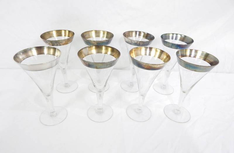 Lot of Vintage Dorothy Thorpe Silver Rimmed Wine Goblets