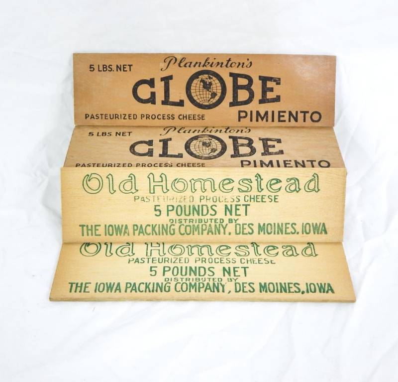Lot of Vintage 1950s Plankintons Globe and Old Homestead Cheese Box Sides
